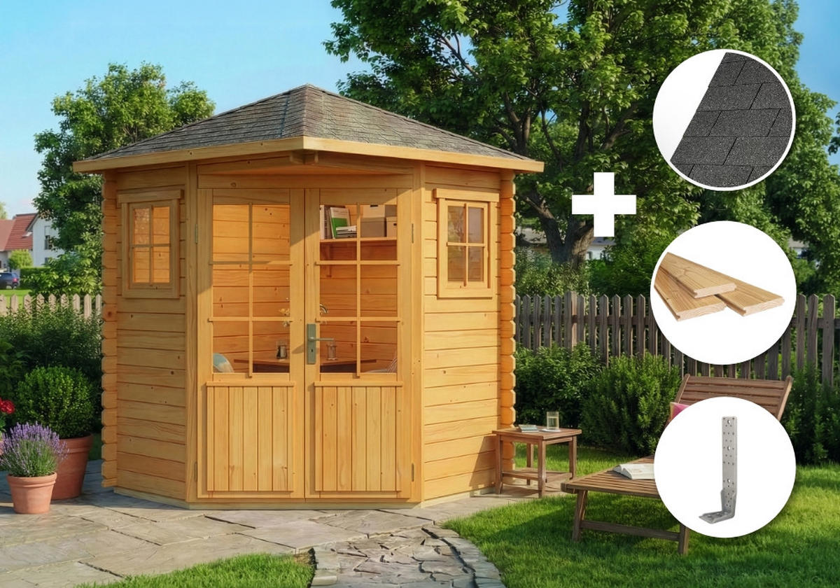 GARTENHAUS Holz Komplettset - Sunny Compact - Pinienfarben, Holz (220/248/220cm) - Alpholz
