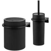 WC-GARNITUR 2-TLG. Bürste u. Eimer SAVONA Softtouch inkl. Wandhalterung, rund - schwarz - Schwarz, Kunststoff (19/24.5/19cm) - bremermann