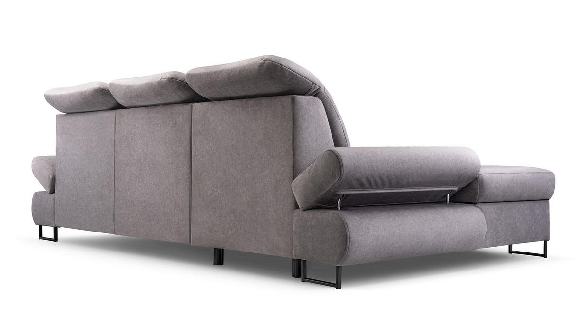 ECKSOFA NANO Grau Velours-Stoff mit Schlaffunktion - Grau, Holz (265/156cm) - MASSENO
