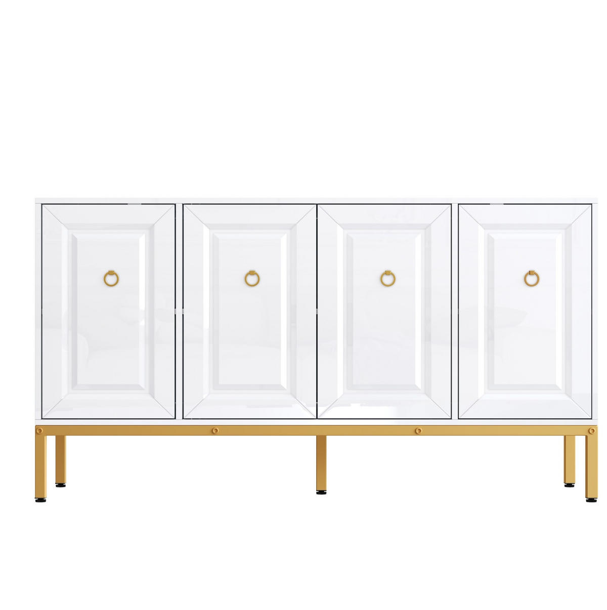 BOČNÍ skříň 140/40/80 cm bílá z MDF a dřevotřísky s lesklým povrchem a zlatými nohami - bílá, kompozitní dřevo (140/80/40cm) - OKWISH