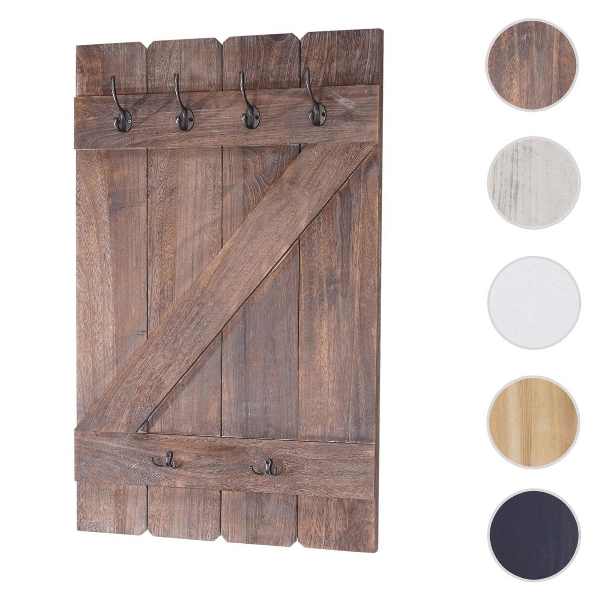 WANDGARDEROBE 91x60x10cm 6 Haken Braun shabby - Braun, Holz (60/91/10cm) - BERLINLODGE