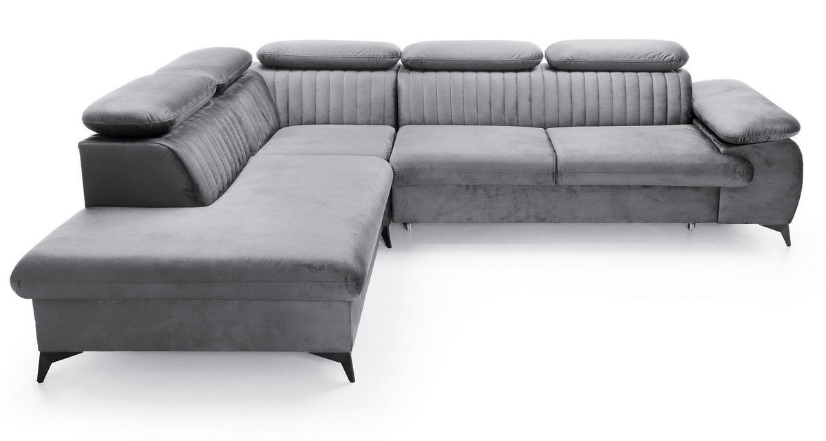 ECKSOFA 275 cm mit verstellbaren Kopfstützen Xanto L, Links, Grau - Grau, Holz (275/221cm) - Emporius
