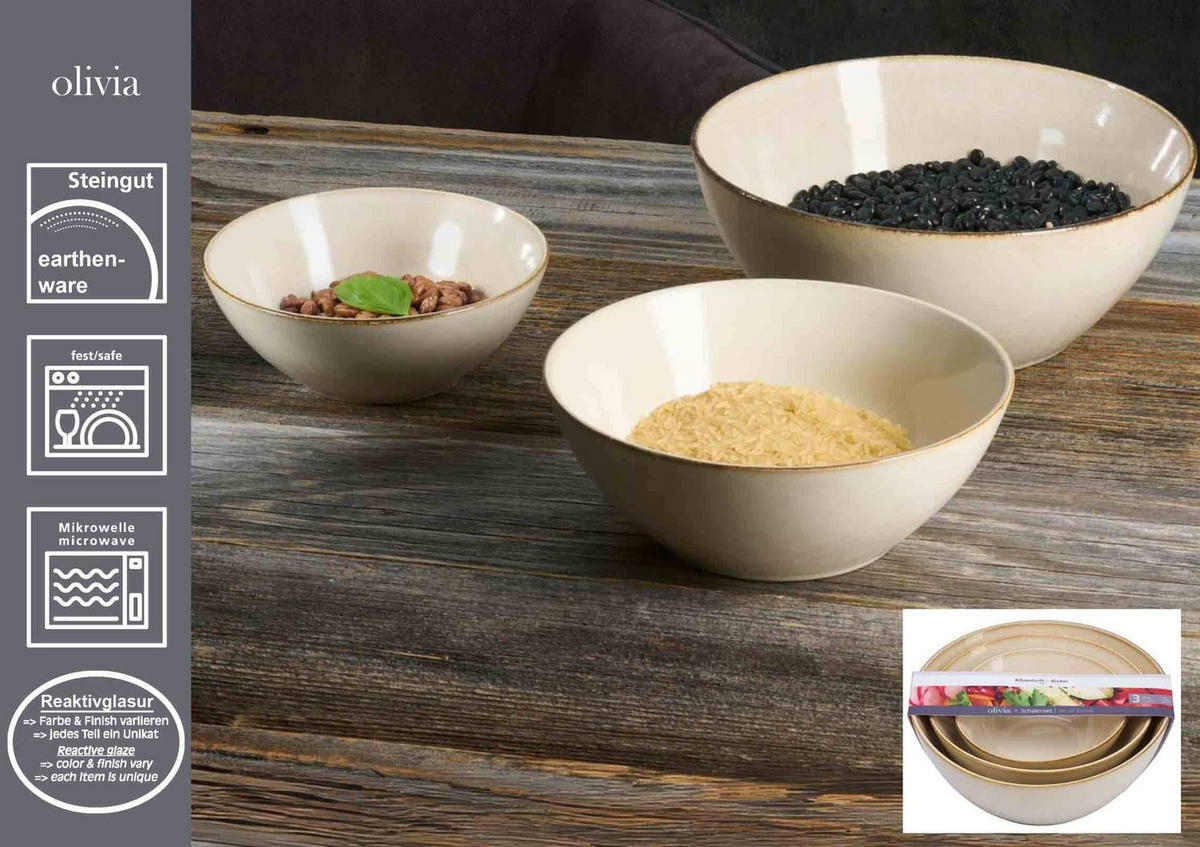 SCHALEN-SET Olivia beige 3er Set - Beige, Keramik (1/1/1cm) - Ritzenhoff Breker