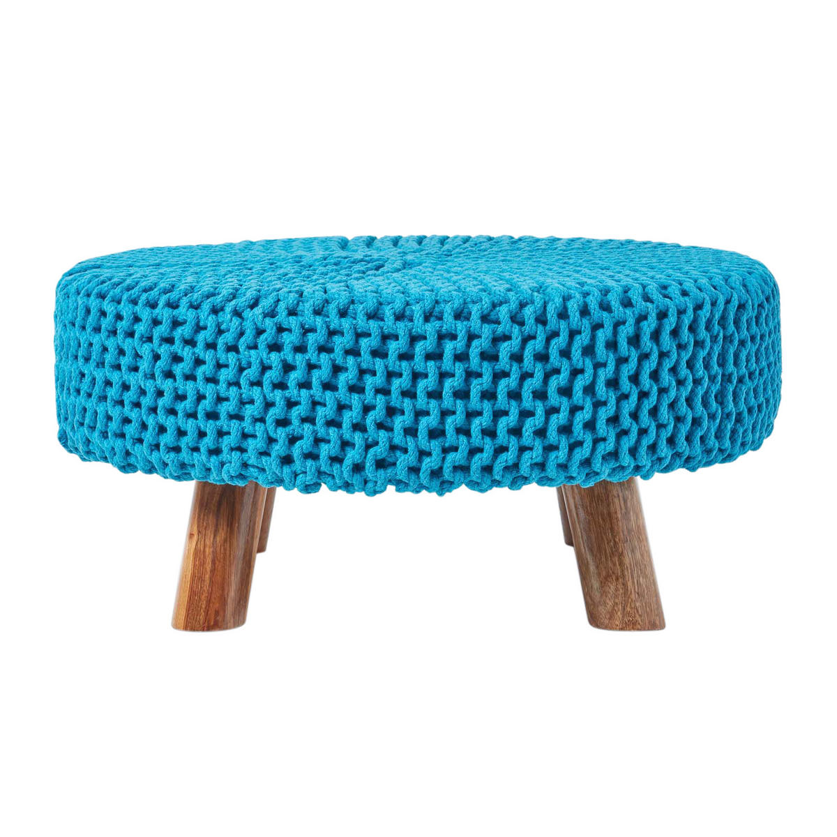 STRICK-HOCKER türkis, rund 62/62/30 cm - Türkis, Textil (62/30/62cm) - Homescapes