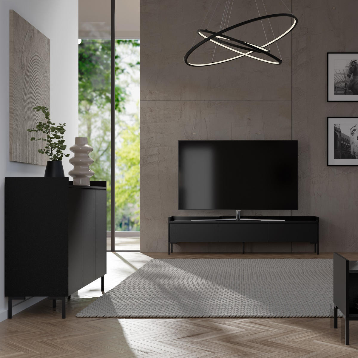 KOMMODE mit Klapptüren Liam 3D 150 Schwarz - Schwarz, Holzwerkstoff/Metall (150/92/41cm) - mzm24