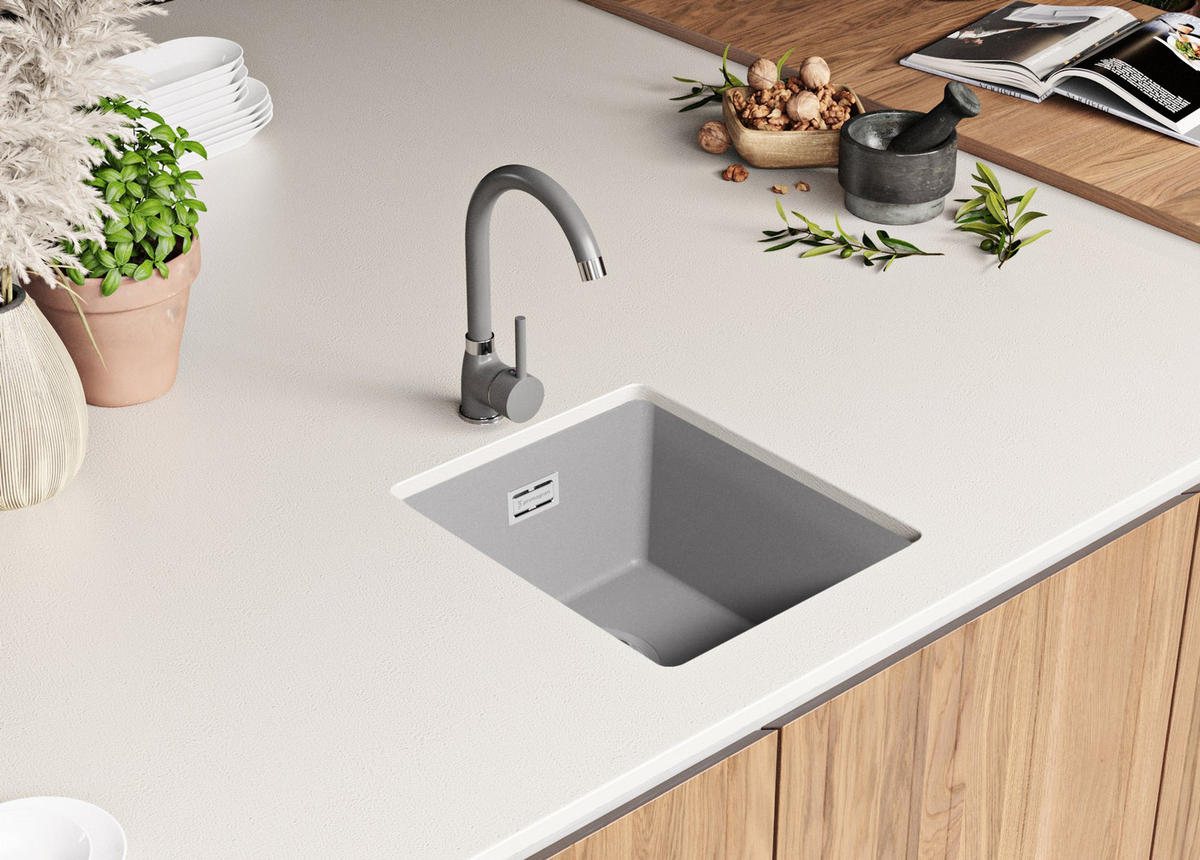 UNTERBAUSPÜLE GRANIT London, 2-er set Grau 36/47 cm 1 Becken + Ablauf-Set ab 40er Unterschrank - Grau, Kunststoff (36/20/47cm) - Primagran