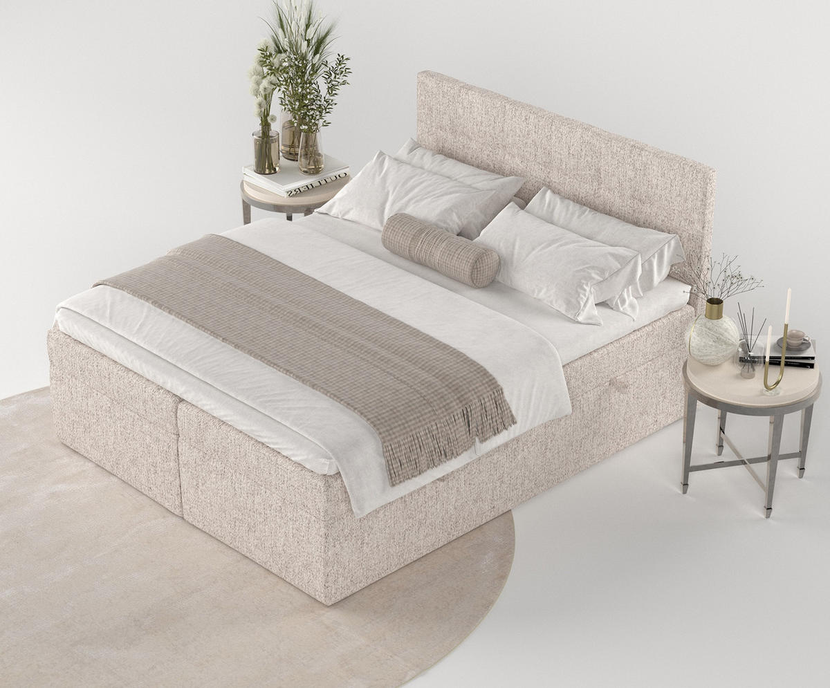 BOXBETT Tari Hellbraun 180/200 cm mit Matratze und Topper - Hellbraun/Schwarz, Holz/Holzwerkstoff (180/200cm) - Maison de Reve