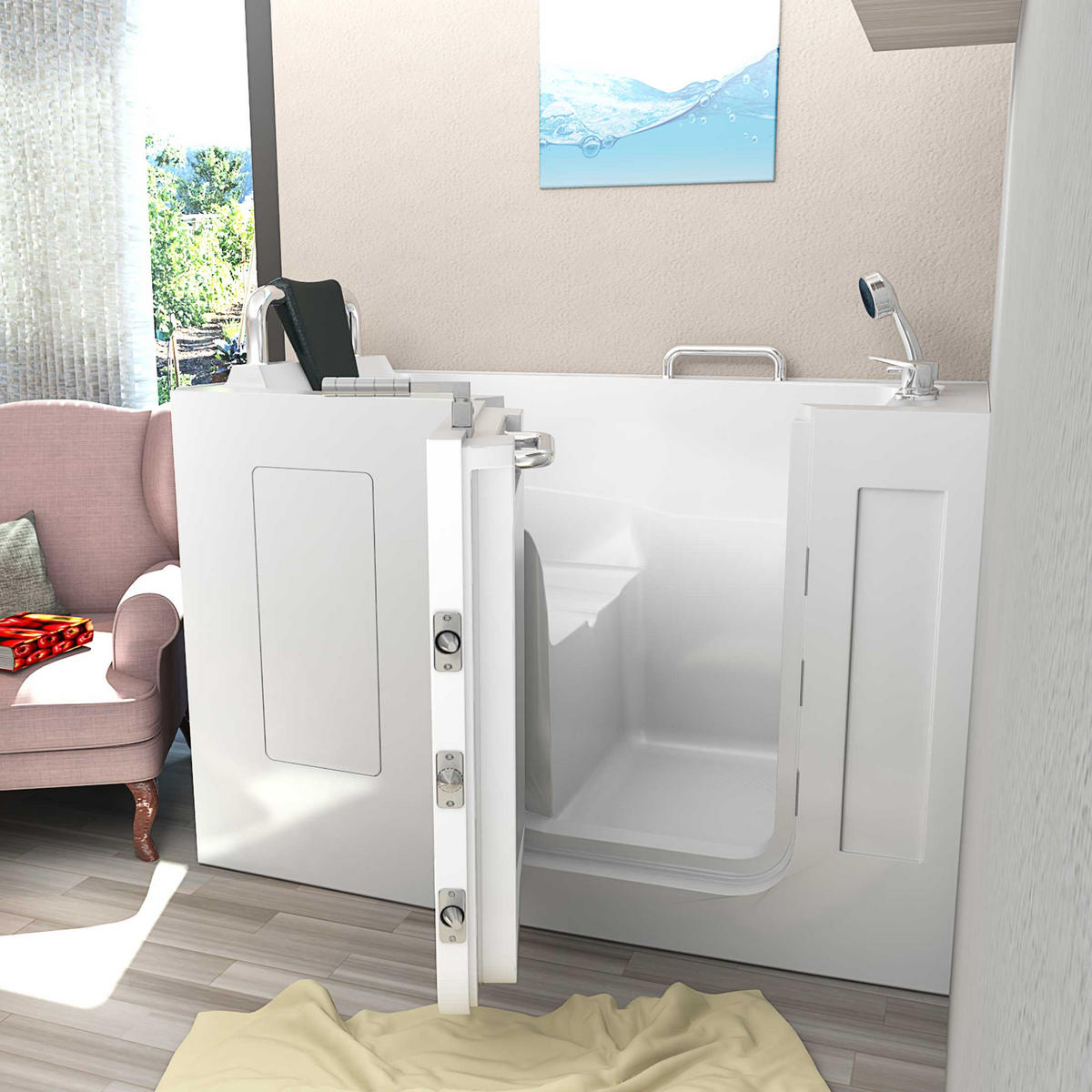 SENIORENWANNE S07-C-L Weiß - Weiß, Glas/Kunststoff (76/116/140cm) - AcquaVapore by Sandra Jentho