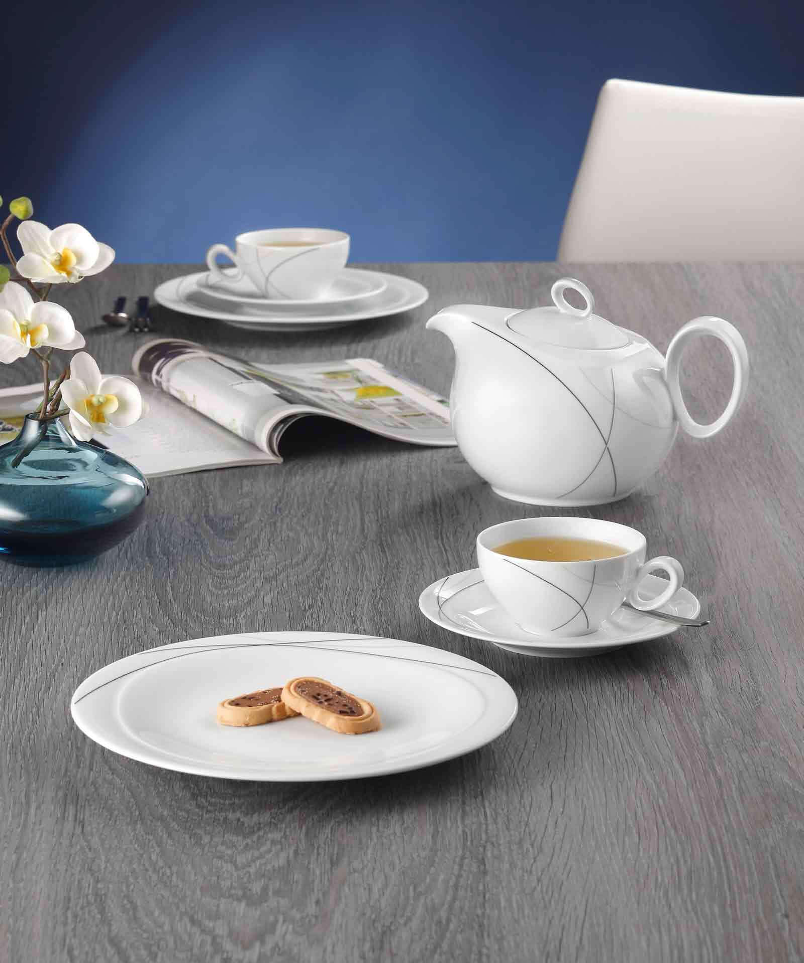 TEETASSEN Trio Highline weiß-grau 0,14 l 6er Set - Weiß/Grau, Keramik (0.14L) - Seltmann Weiden