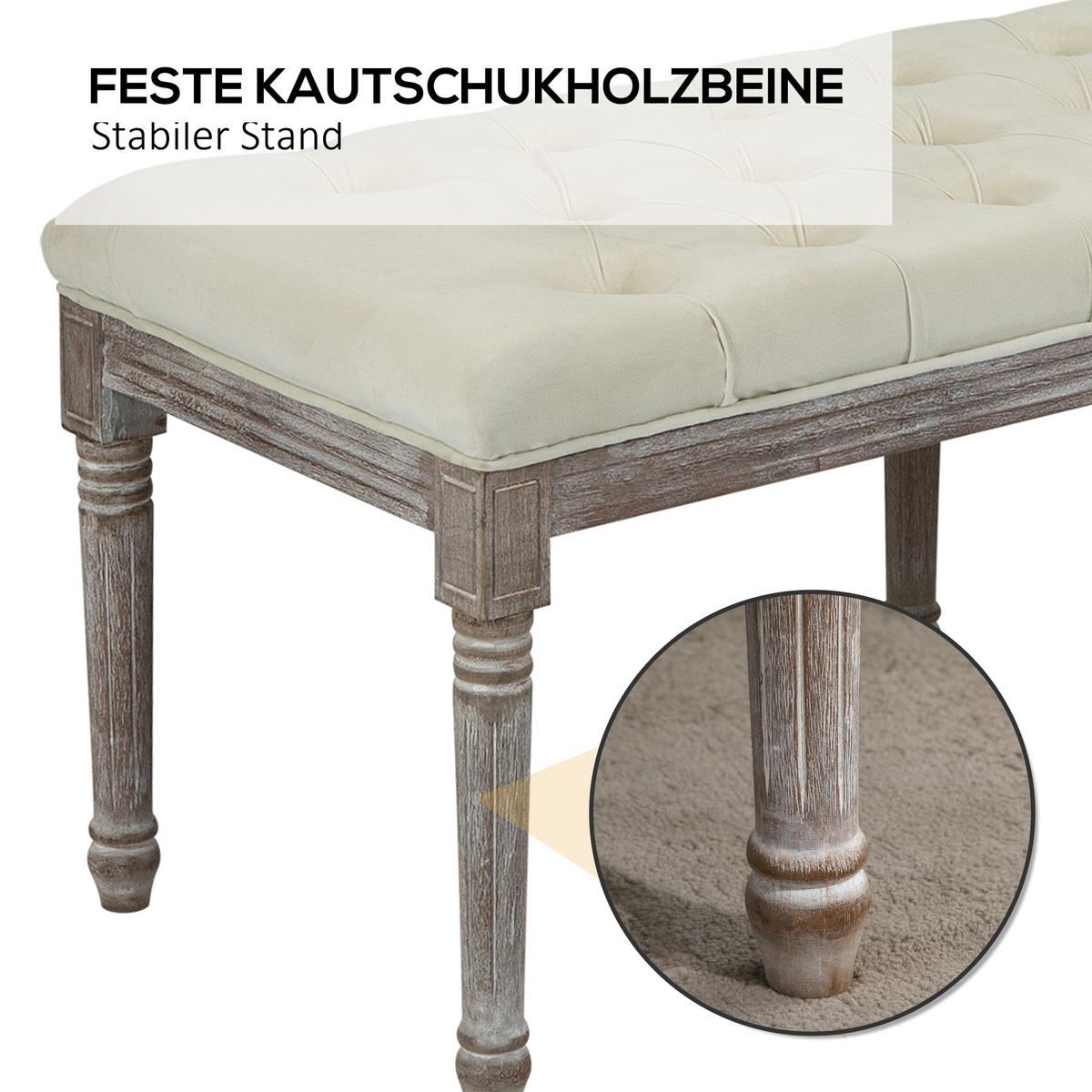 POLSTERBANK Sitzbank Vintage Retro Bettbank mit Knöpfen Samtige Berührung Beige - Beige, Kunststoff (47/51/142cm) - HOMCOM