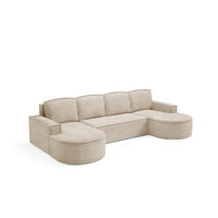 ECKSOFA MOLLY U Freistehendes, mit Schlaffunktion, 140x273cm, Bettkasten und Abnehmbaren Kissen – 316x157x88cm, Abriamo Stoff, Beige - Sandfarben, Holz/Textil (316/157cm) - DomoHome