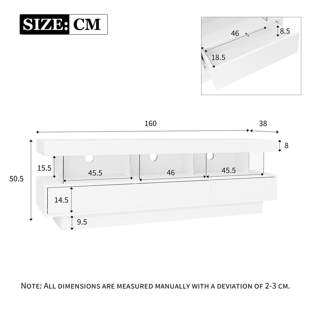 LOWBOARD 160/38/50.5 cm Weiß aus Spanplatte mit Hochglanz und LED-Beleuchtung - Weiß, Holzwerkstoff (38/50.5/160cm) - OKMYHOME