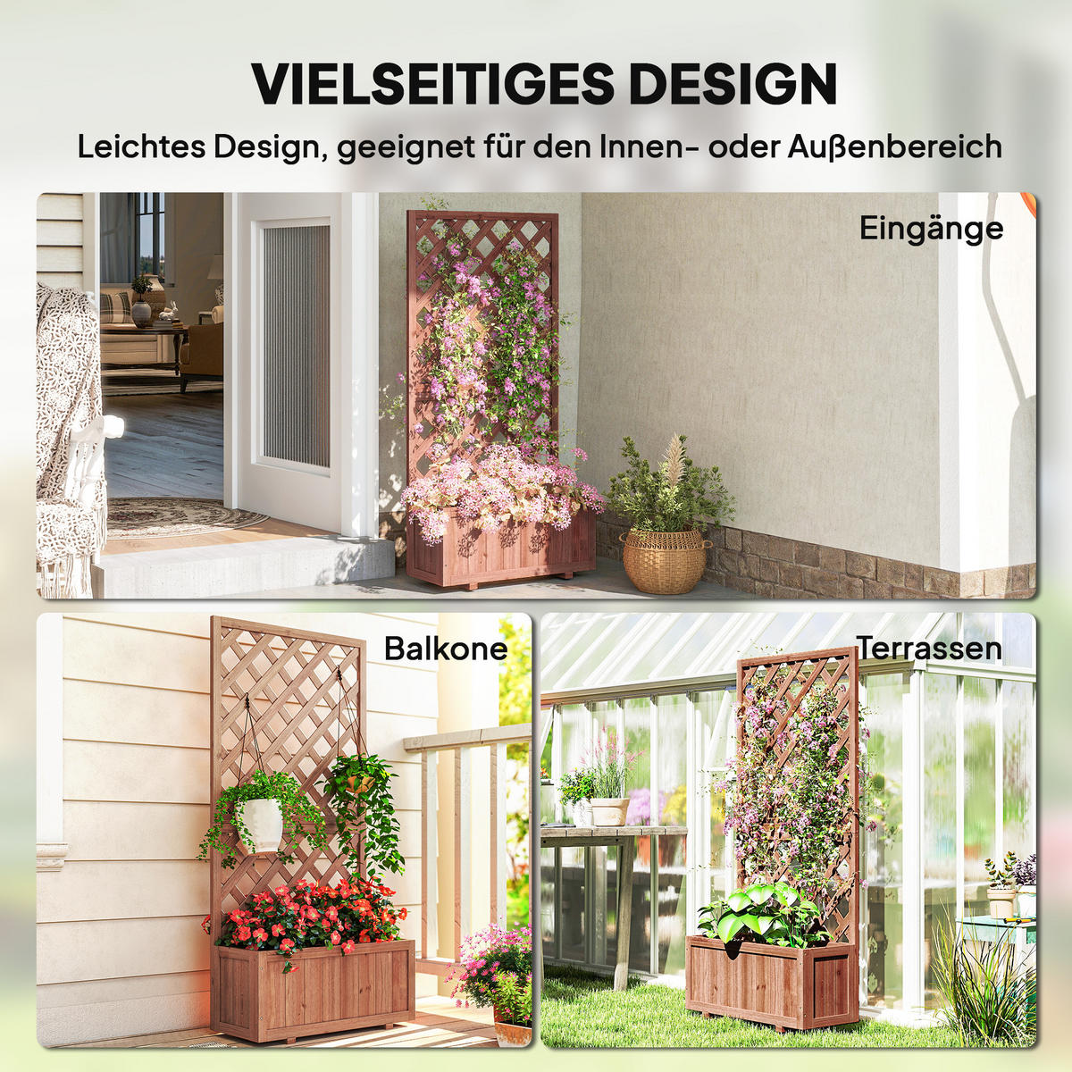 HOCHBEET Pflanzkasten mit Rankgitter, für Kletterpflanzen, Tannenholz, Orange - Fichtefarben, Holz (31.5/149.5/72.5cm) - Outsunny