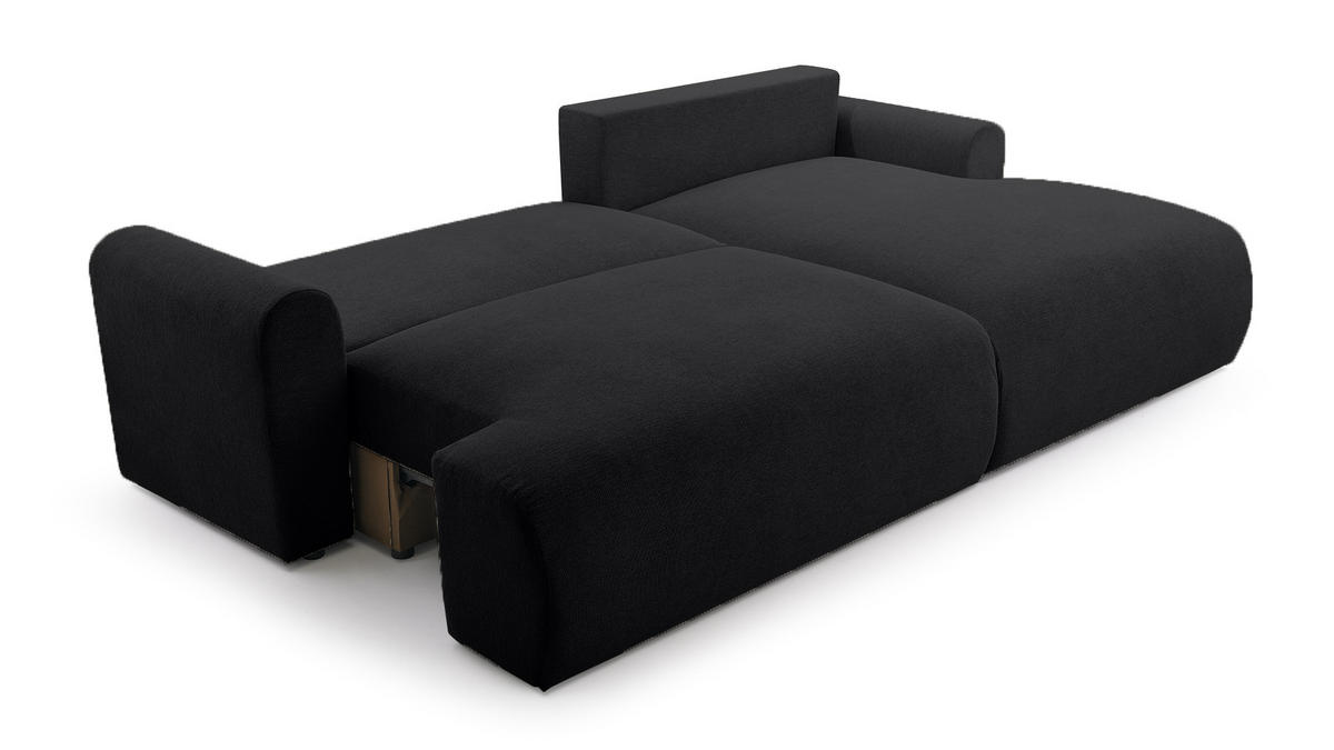 ECKSOFA mit Schlaffunktion Bordon, Schwarz - Schwarz, Textil (150/260cm) - Fedve
