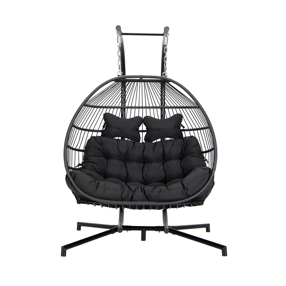 FALTBARER HÄNGESESSEL LOMA - Schwarz, 2-Sitzer - Schwarz, Kunststoff (130/123/69cm) - Home Deluxe