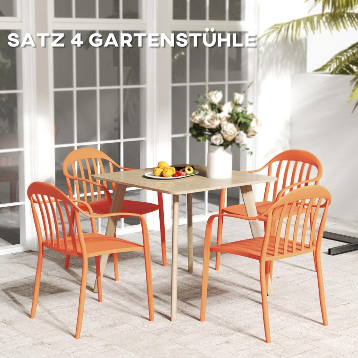 GARTENSTUHL 4er Set Kunststoff stapelbar rot - Rot, Kunststoff (57/78/54cm) - LEBENLANG