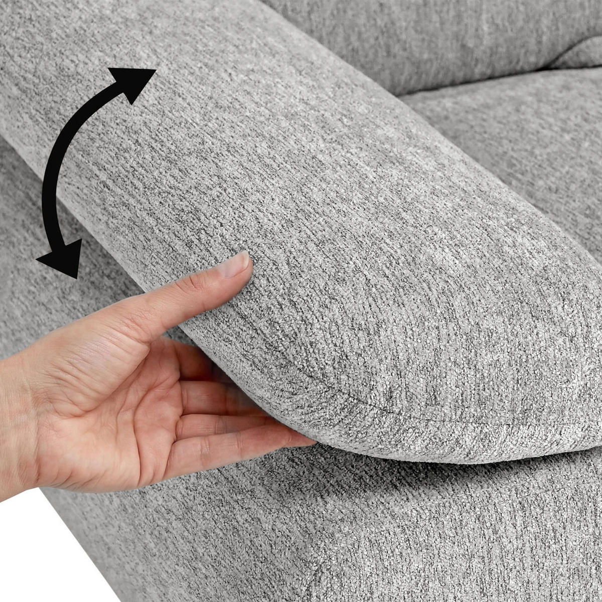 ECKSCHLAFSOFA Sora Mini mit verstellbaren Kopfstützen und Schlaffunktion, Chenille-Stoff, Hellgrau, Rechts - Hellgrau/Schwarz, Textil (190/285cm) - Beautysofa