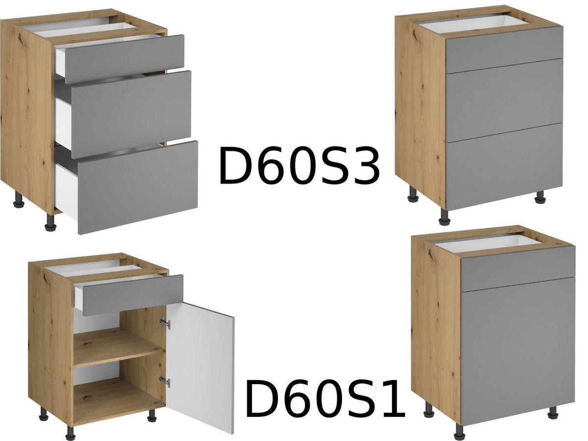 KÜCHENZEILE 360 - Langen KL3-M360 in Beige/Artisan Eiche - Beige/Schwarz, Holz (360/248/58cm)