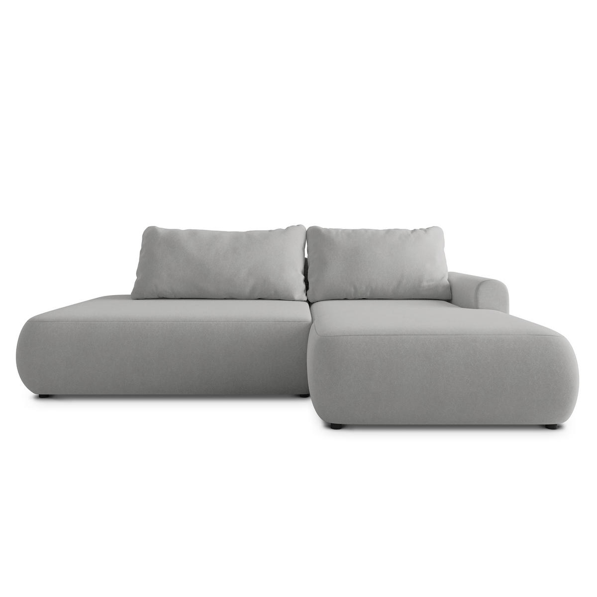 ECKSOFA NUVIRA CL R-S Hellgrau Samtstoff mit Schlaffunktion - Hellgrau, Holzwerkstoff/Textil (279/158cm) - MASSENO