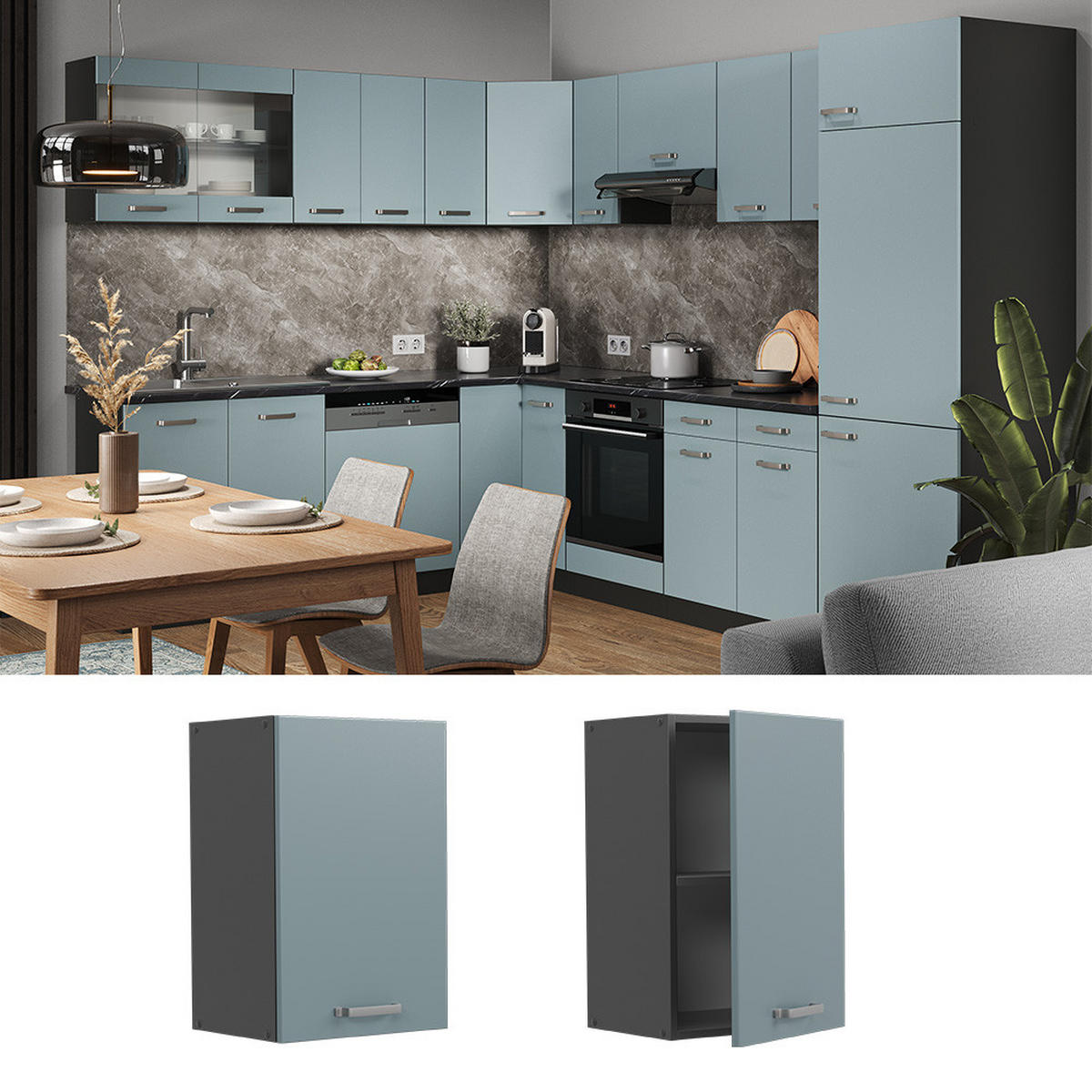 HÄNGESCHRANK R-Line Blau-Grau 40 cm - Anthrazit/Blaugrau, Holzwerkstoff (40/60/31cm) - Vicco