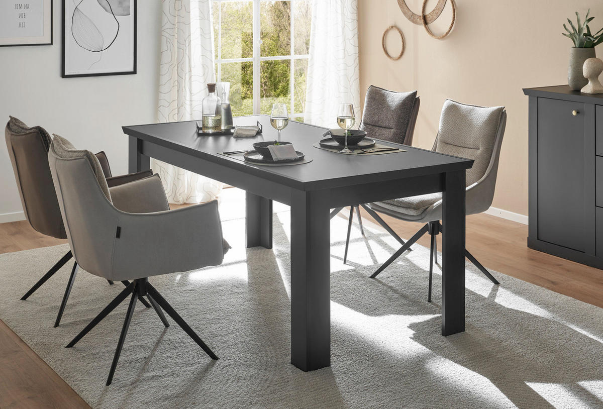 ESSTISCH schwarz matt 180 x 90 cm, Esszimmer Tisch Landhaus-Stil - Schwarz, Holzwerkstoff/Metall (180/77/90cm) - Furn.Design