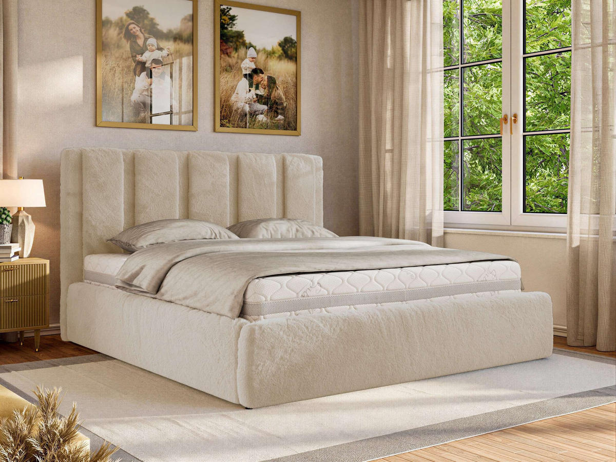 POLSTERBETT SAVINO CLASSIC 160/200 - Creme Plüsch - Schaum-Matratze - Creme, Textil (160/200cm) - MKS