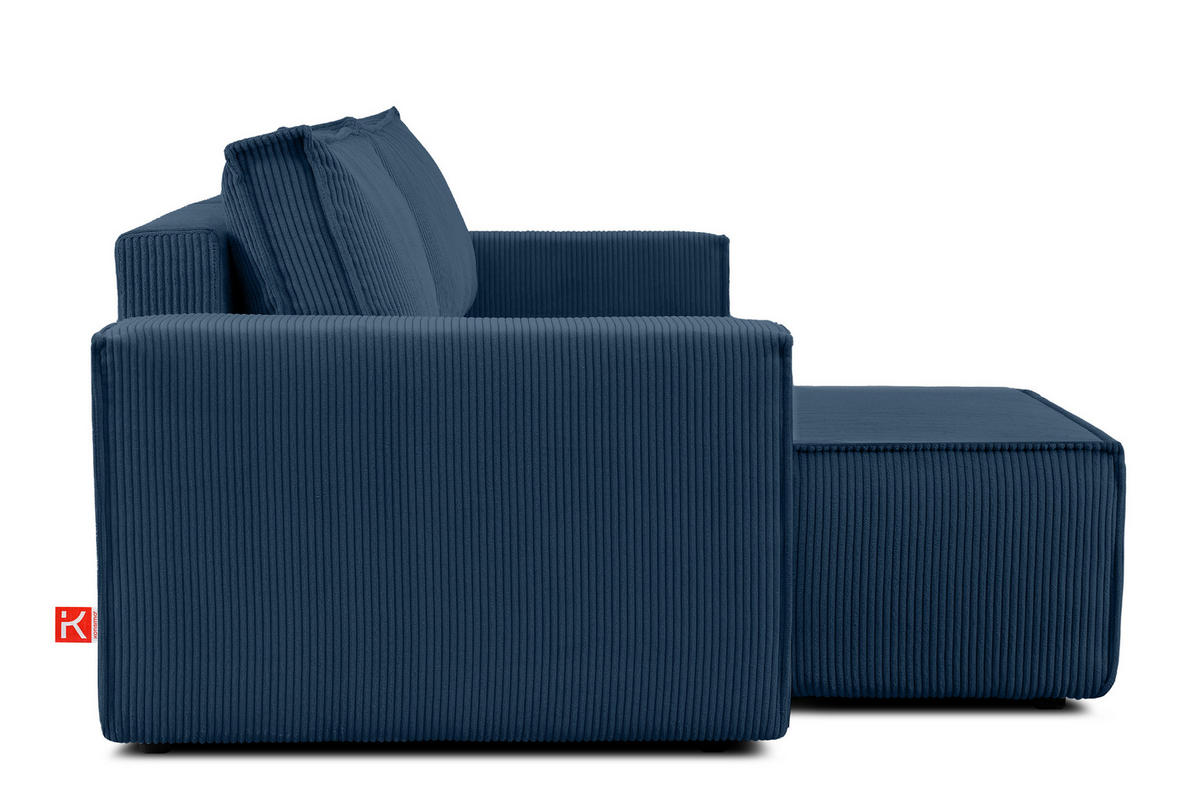 ECKSOFA-LINKS/RECHTS NAPI Schlaffunktion mit Cordbezug, blau - Blau/Schwarz, Textil (262/148cm) - KONSIMO®