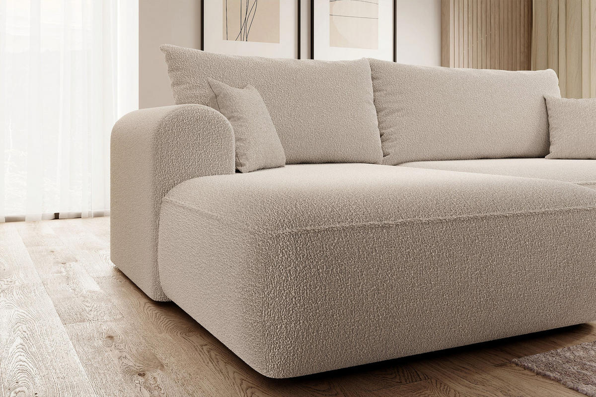 ECKSOFA Ovo Beige Boucle - Beige/Schwarz, Kunststoff/Textil (260/165cm) - Selsey