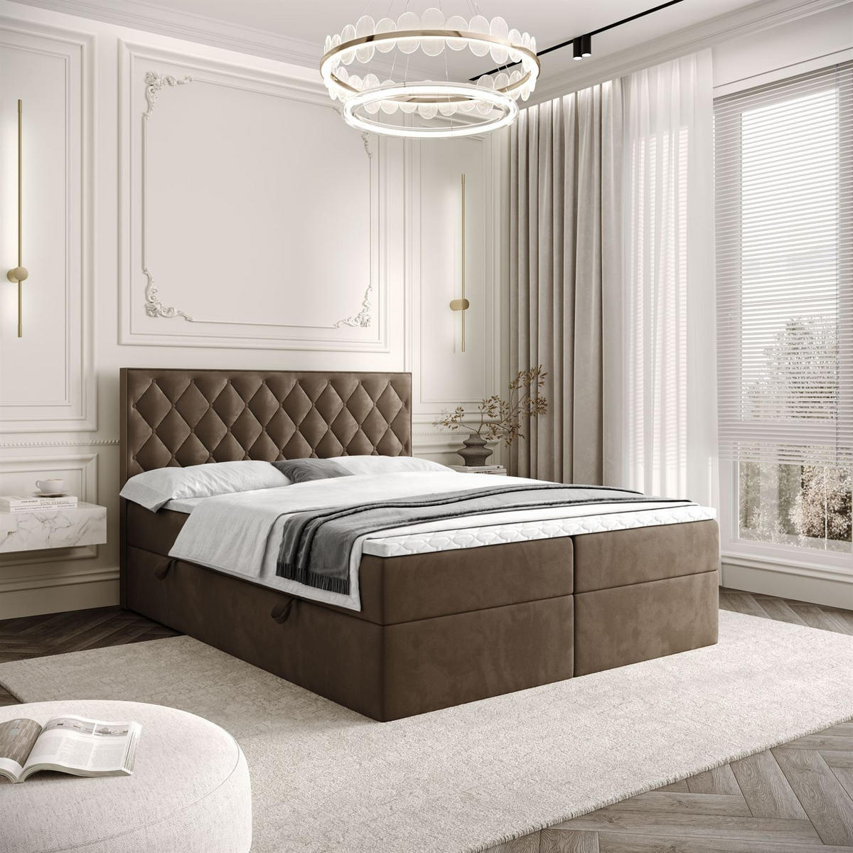 BOXBETT INEZ mit Bettkasten mit Topper 140x200 cm Royal Velvet 196 - Braun, Textil - Lookway