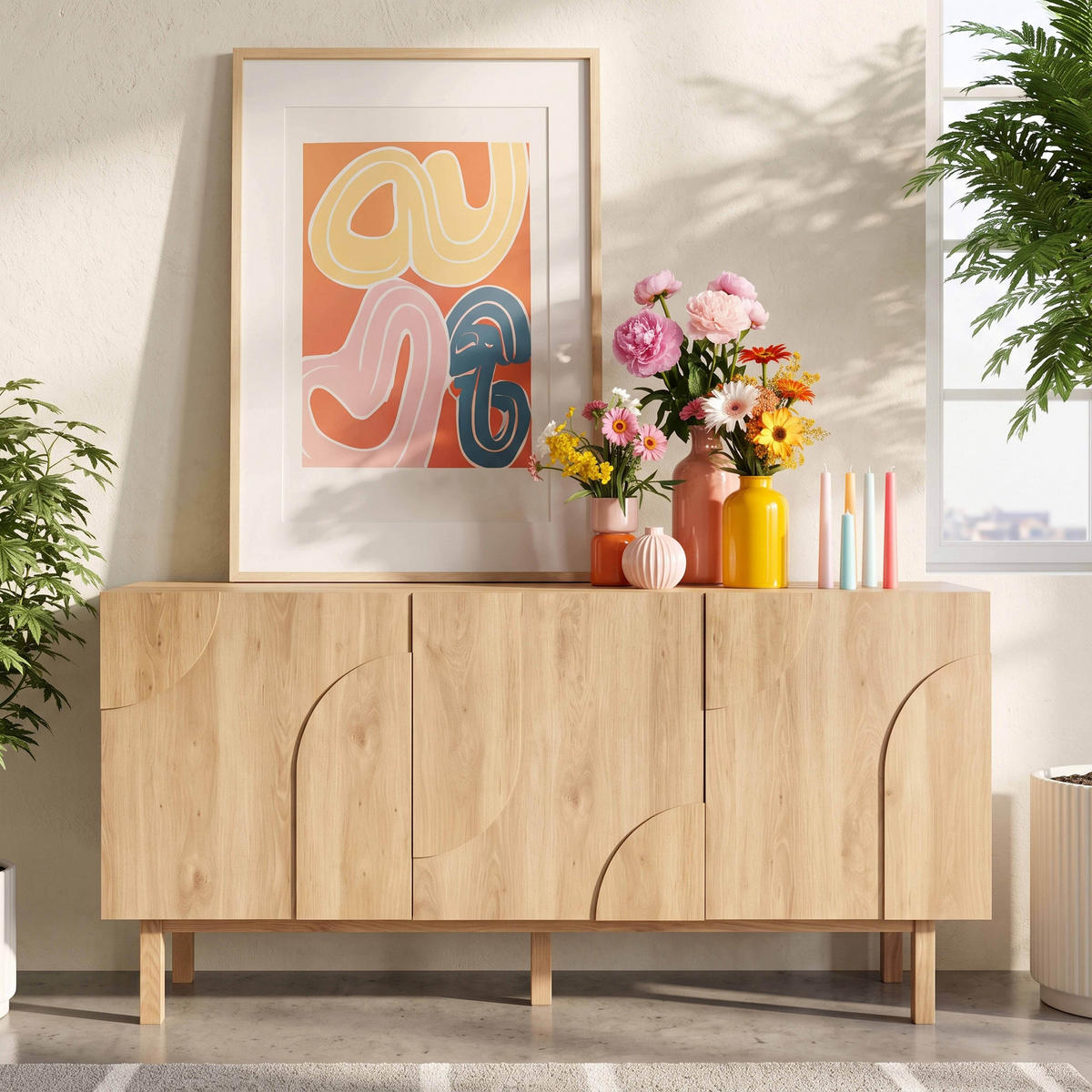 SIDEBOARD, Holz - Hellbraun/Eichefarben, Holz (160/75/40cm) - Oviala