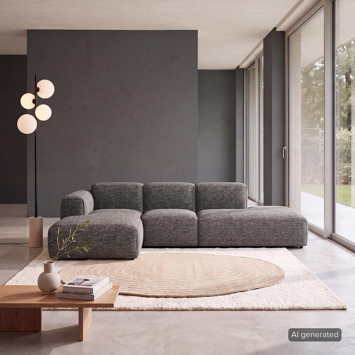 ECKSOFA mit Chaiselongue - Schwarz/Grau, Kunststoff/Textil (290/173cm) - home24