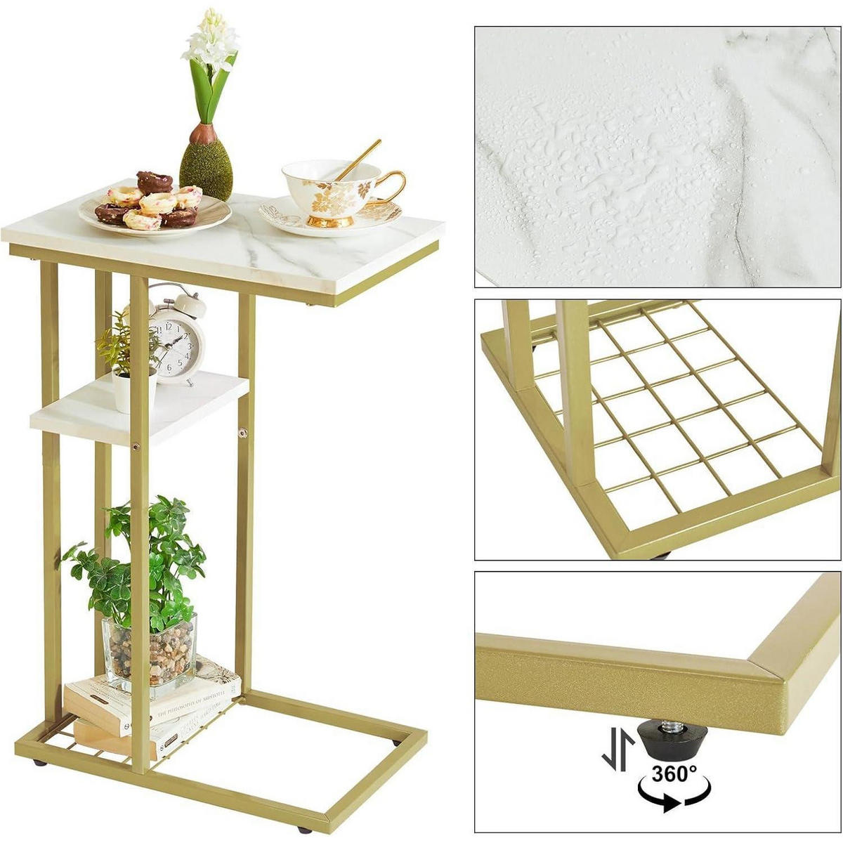 BEISTELLTISCH 2er-Set Marmormuster Weiß/Gold 40 x 26 x 61.5 cm - Multicolor, Metall (40/26/61.5cm)