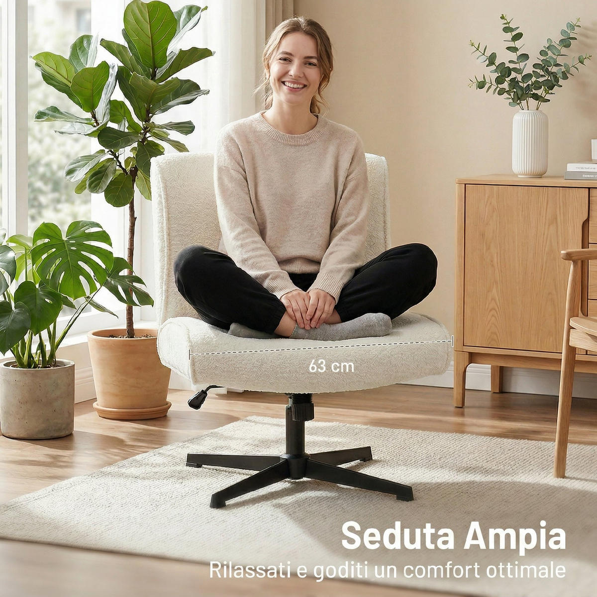 DREHSTUHL Creme 1 Stück - Creme, Naturmaterialien (63/90/75cm) - GiPP