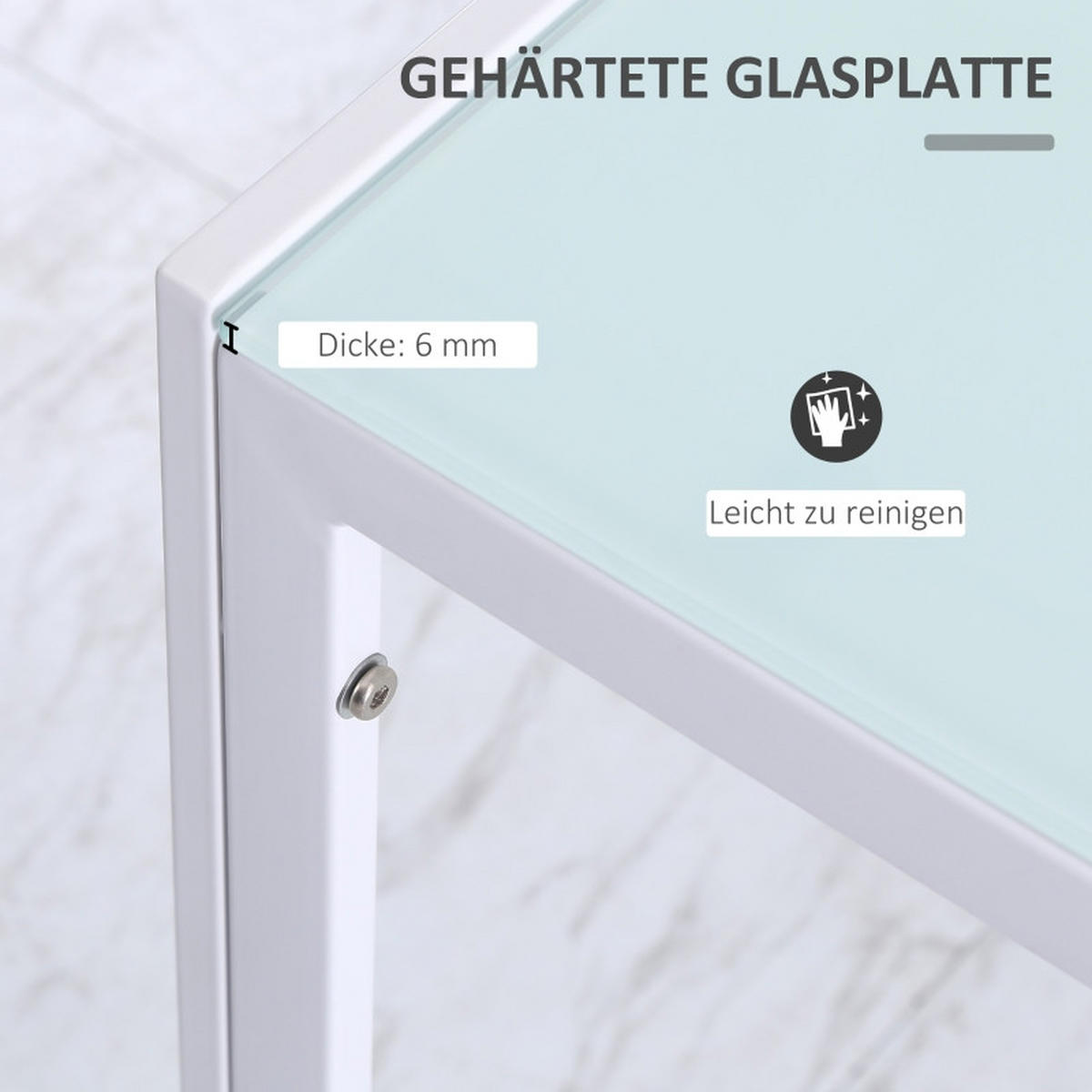 ESSTISCH aus Metall und Glas 120x60x75 cm Weiß für 4 Personen mit gehärteter Glasplatte - Weiß, Metall (120/60/75cm) - Modfu