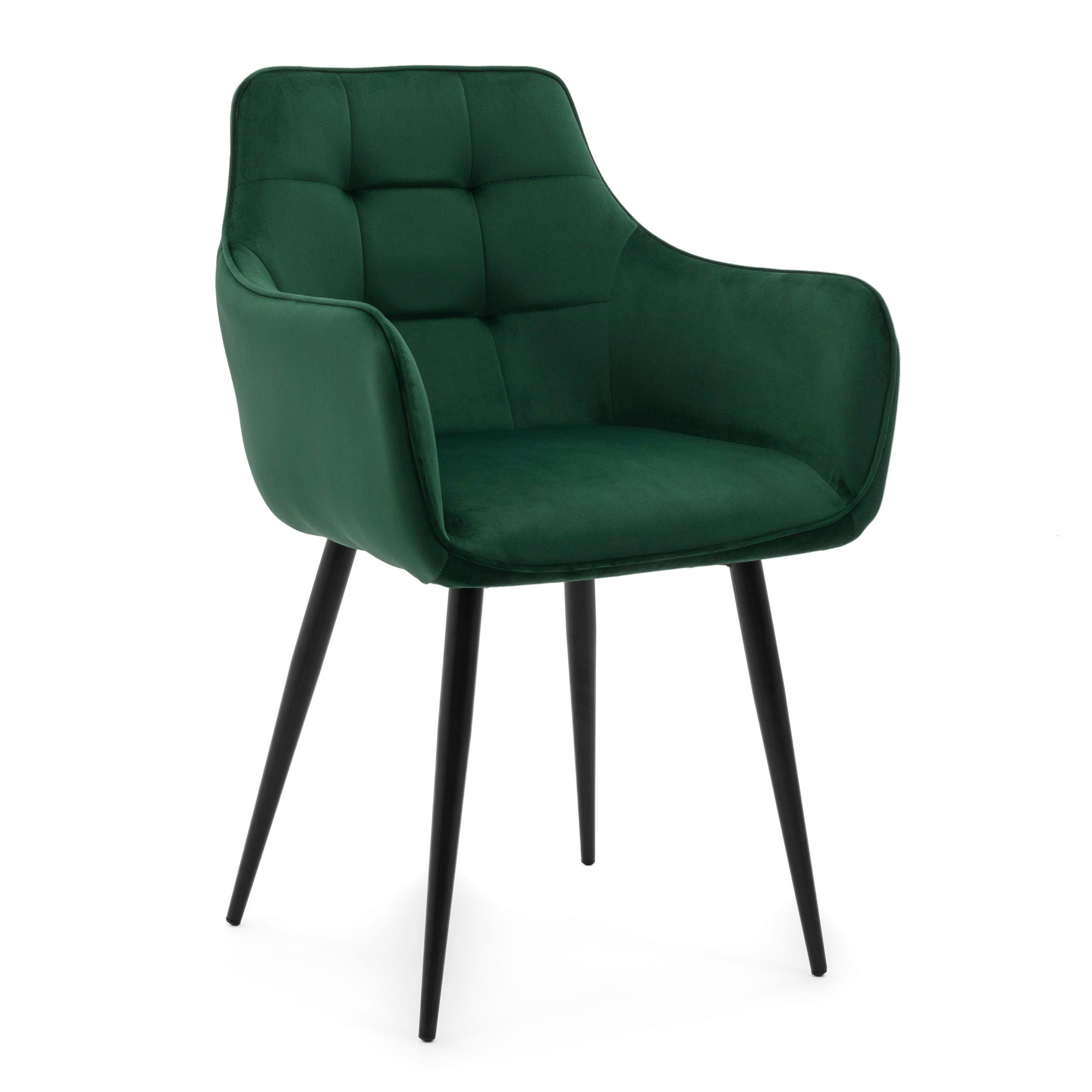 STUHL GALLO gespolstert mit Steppung - grün - Samt Velours - Schwarz/Grün, Textil/Metall (58/88/58cm) - NEW HOME