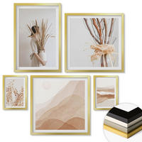 WANDBILDER 5er Set - 50x50 cm & 20x30 cm & 40x60 cm Goldrahmen - Pflanzenmotive im Boho-Stil - Goldfarben, Kunststoff (40/60cm) - ArtPrintCave