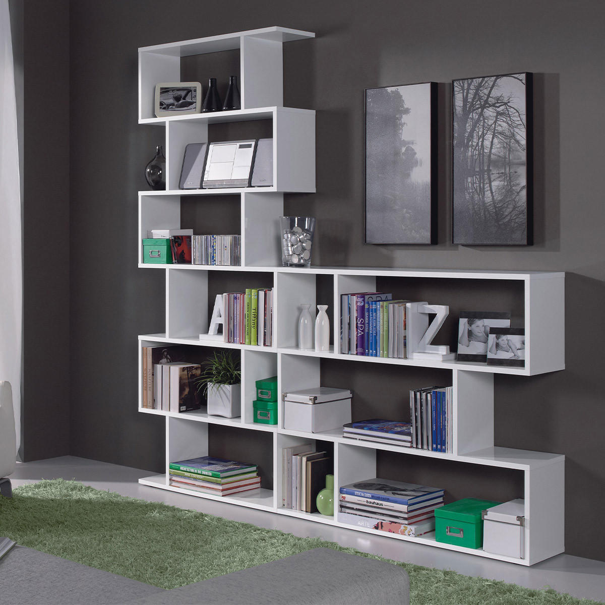 BÜCHERREGAL mit 6 Ebenen H192 cm - Athena - Weiß, Holzwerkstoff (24/192/80cm) - Calicosy