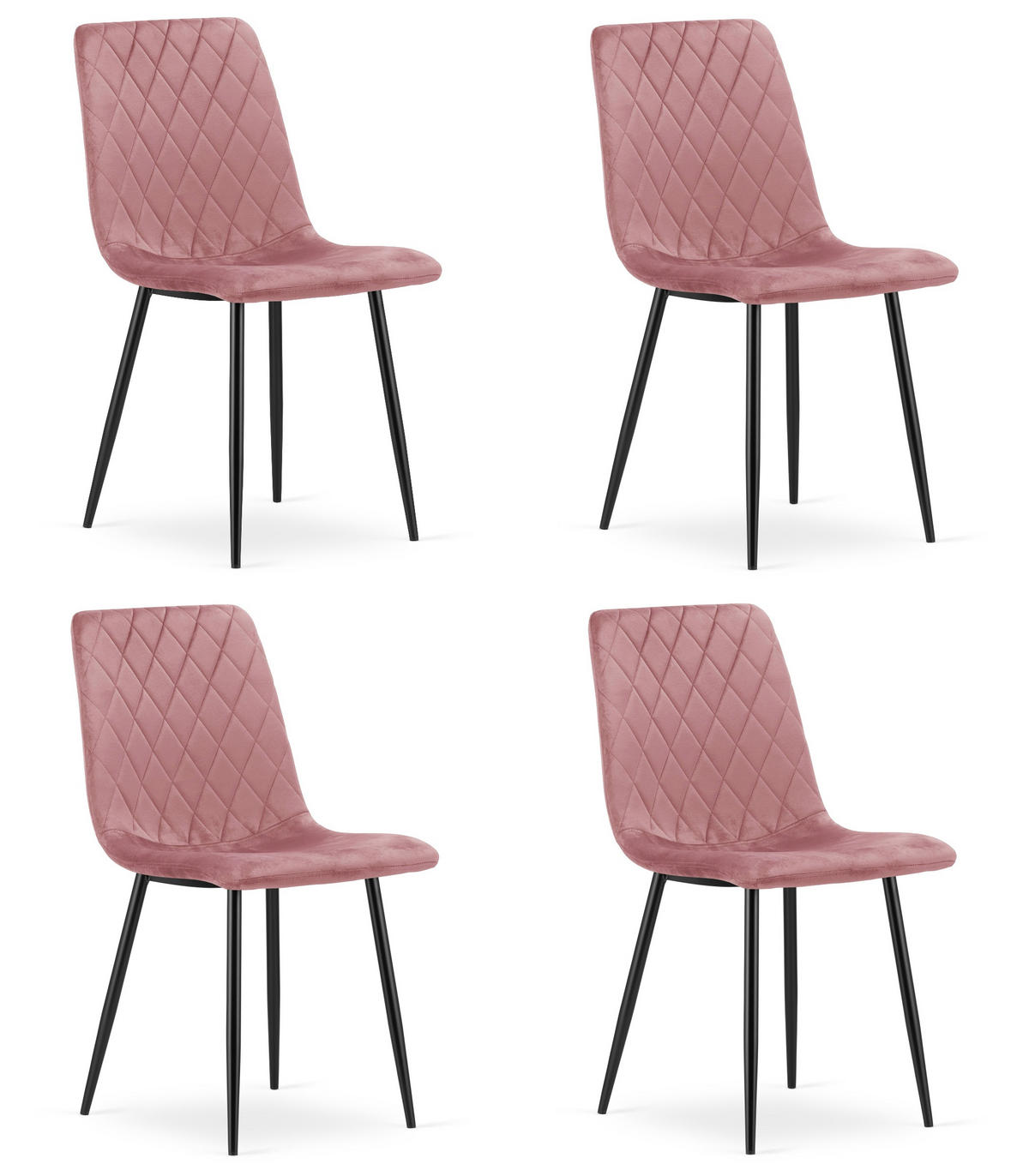 ESSZIMMERSTUHL 4-er Set TURIN rosa Sitz, schwarze Beine - Pink/Schwarz, Textil (44.5/88.5/53cm) - Valora