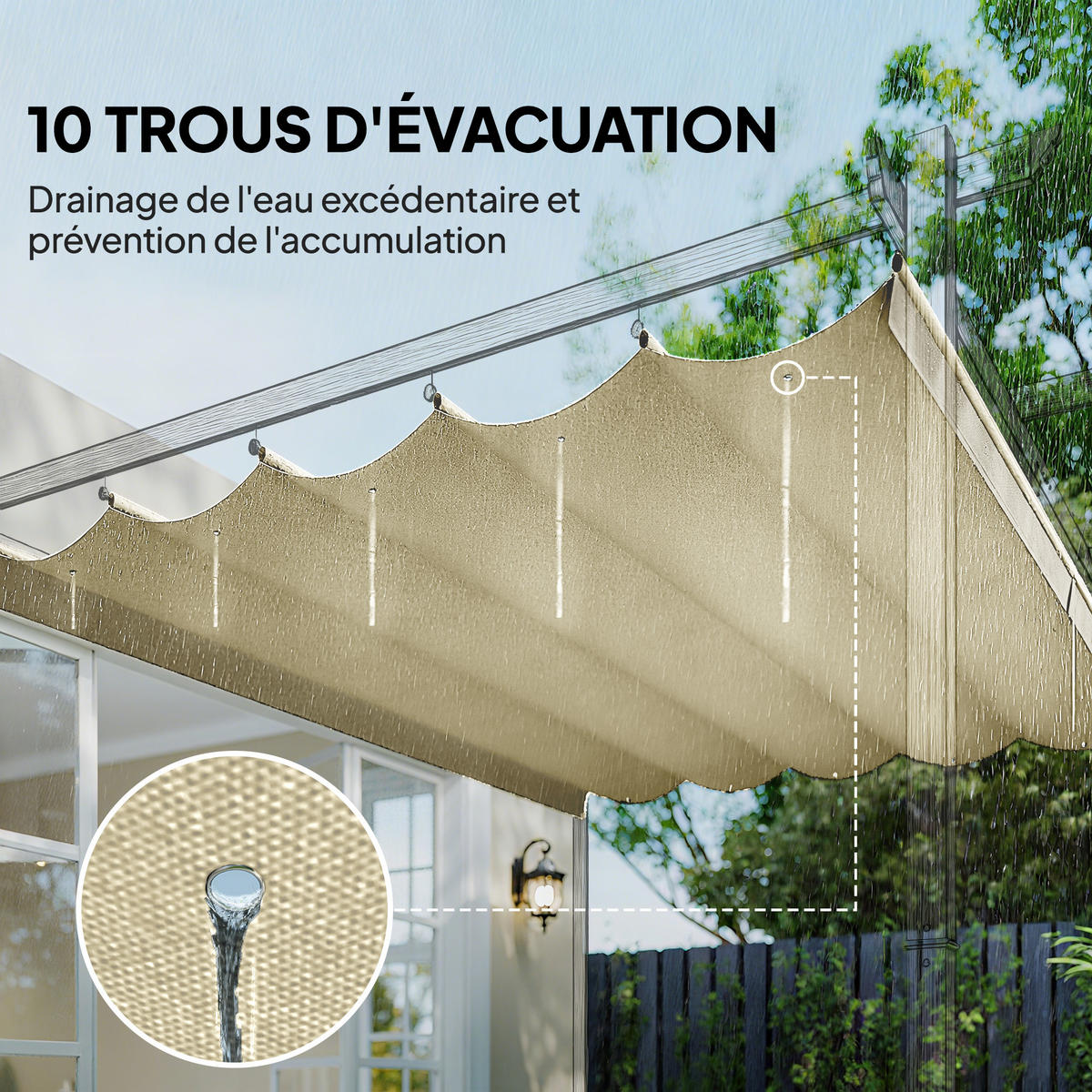 ERSATZDACH DE-12681 250/255 cm für 3x3 m Pergola mit 10 Ösen Creme - Creme, Textil (250/6/255cm) - ComfortXL