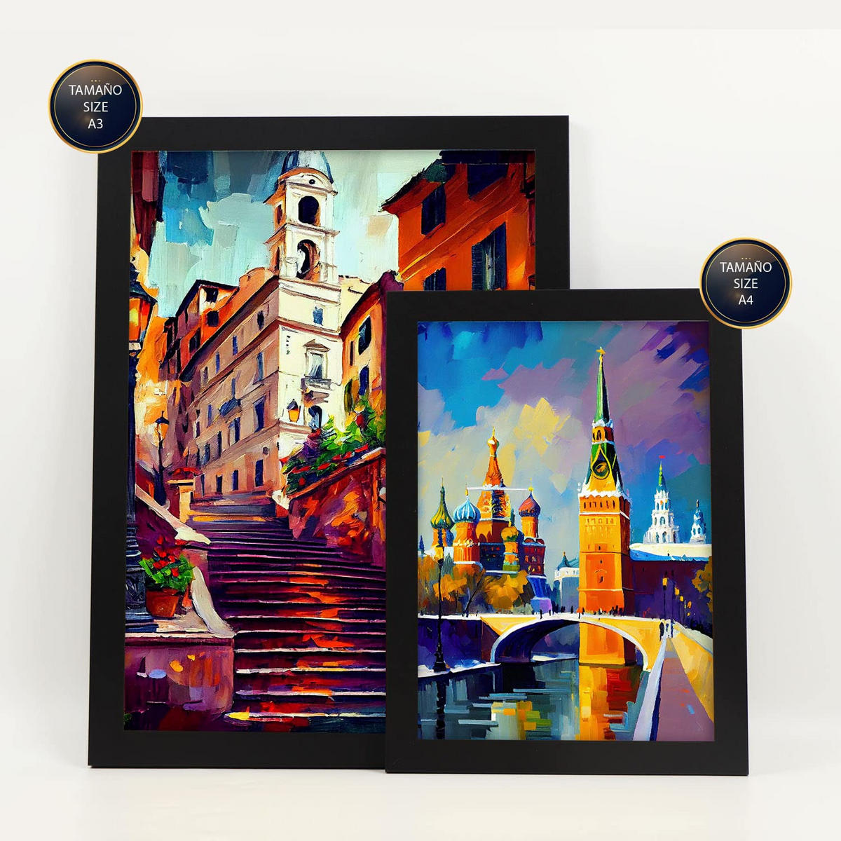 POSTER Set Mit 6 Warm Im Ölgemälde Stil A3 & A4 Schwarzer Rahmen - Schwarz, Papier (29/3cm) - Nacnic