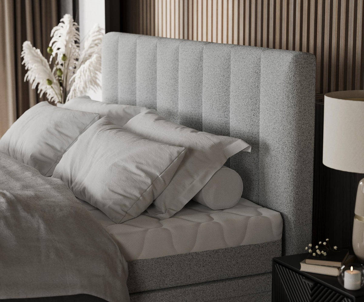 BOXBETT Lume 160/200 cm Hellgrau im Riva Stoff - Hellgrau/Schwarz, Holz/Holzwerkstoff (160/200cm) - AltaBeds