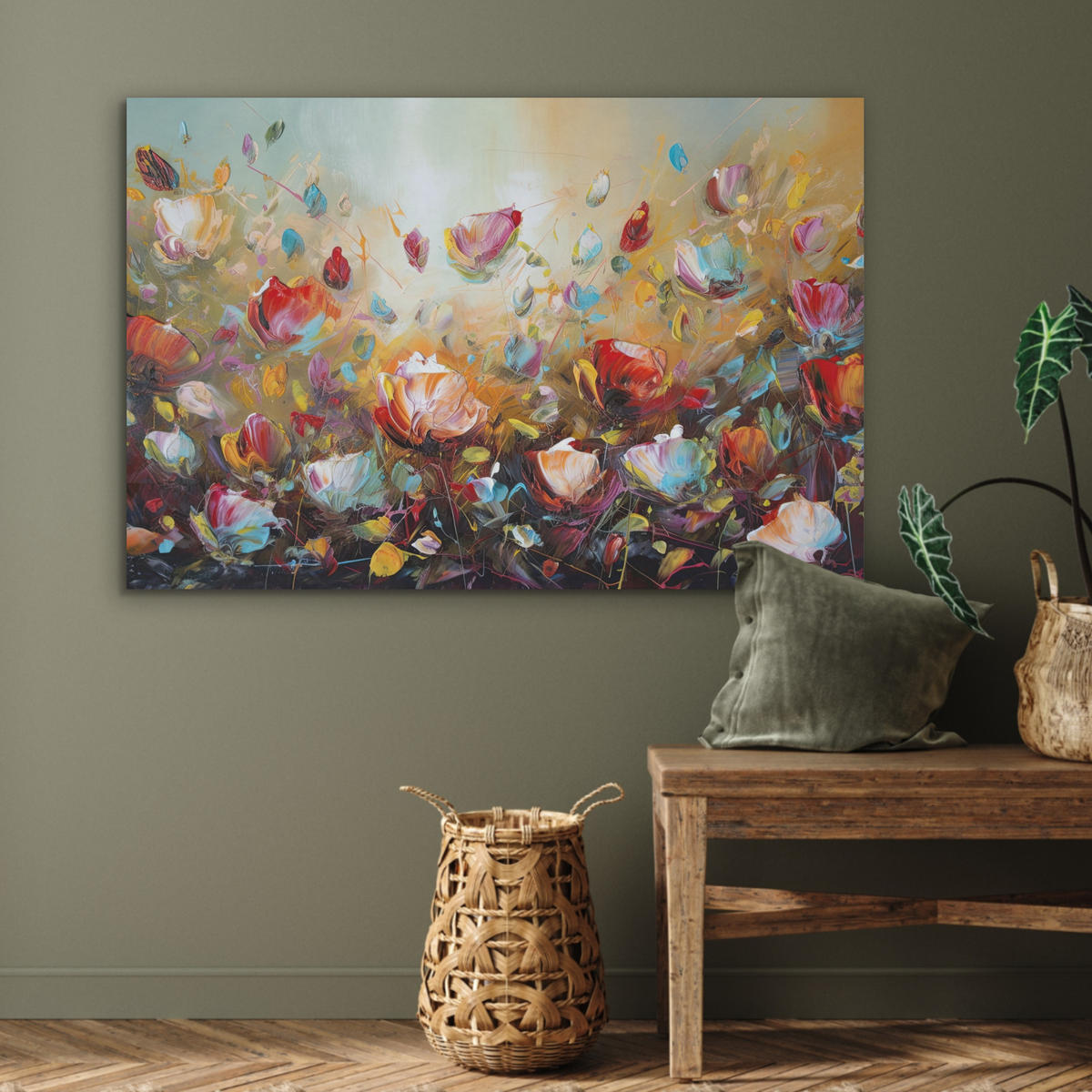 AKUSTIKPANEEL Blumen - Kunst - Natur - Ölgemälde 100x70 cm - Multicolor, Textil (100/0.9/70cm) - MuchoWow