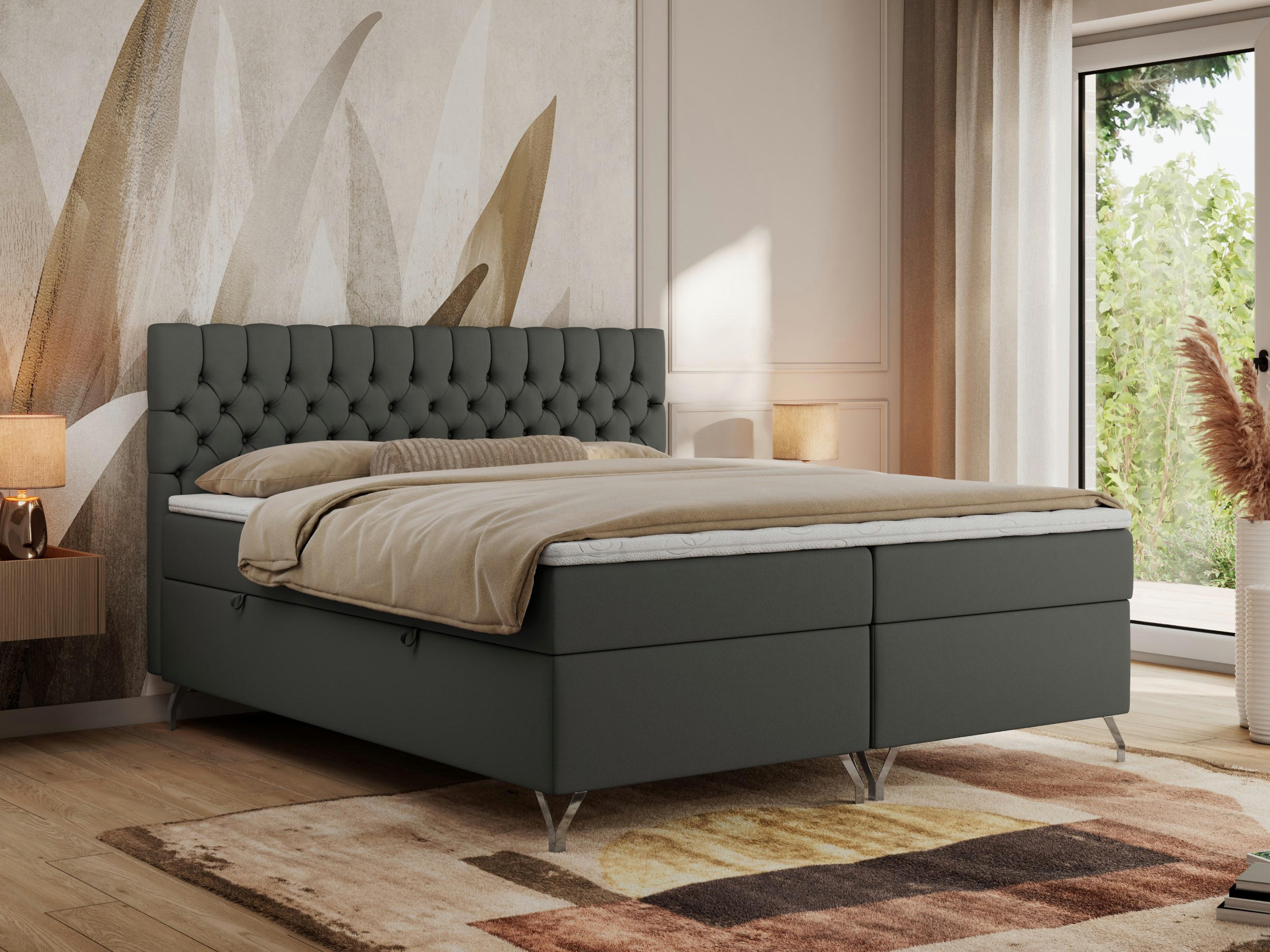 BOXBETT GRIMALDI 200/200 Dunkelgrau Kunstleder - H4 - Dunkelgrau, Holz/Textil (200/200cm) - MKS