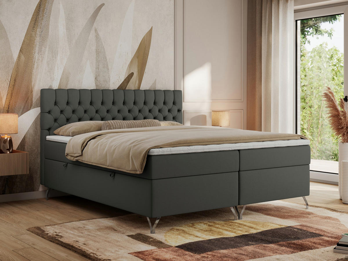 BOXBETT GRIMALDI 200/200 Dunkelgrau Kunstleder - H3 - Dunkelgrau, Holz/Textil (200/200cm) - MKS