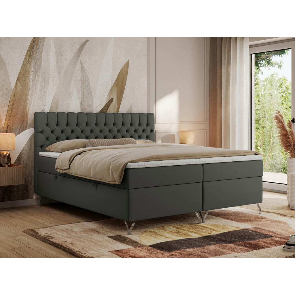 Thumbnail - MKS Boxbett, Dunkelgrau, Textil, 2-Sitzer, H4, 7-Zonen, Rechteckig, 140x200 cm, Schlafzimmer, Betten, Boxspringbetten