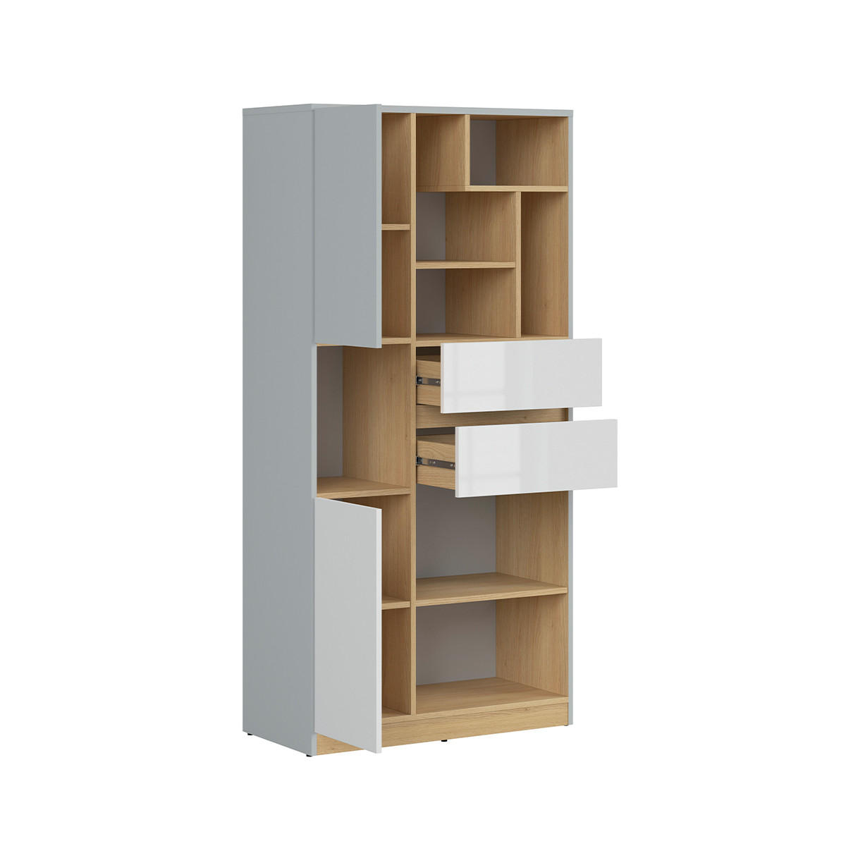 KNIHOVNA Pop Šedá a bílá - bílá, kompozitní dřevo (79.5/164/39cm) - Petits-meubles