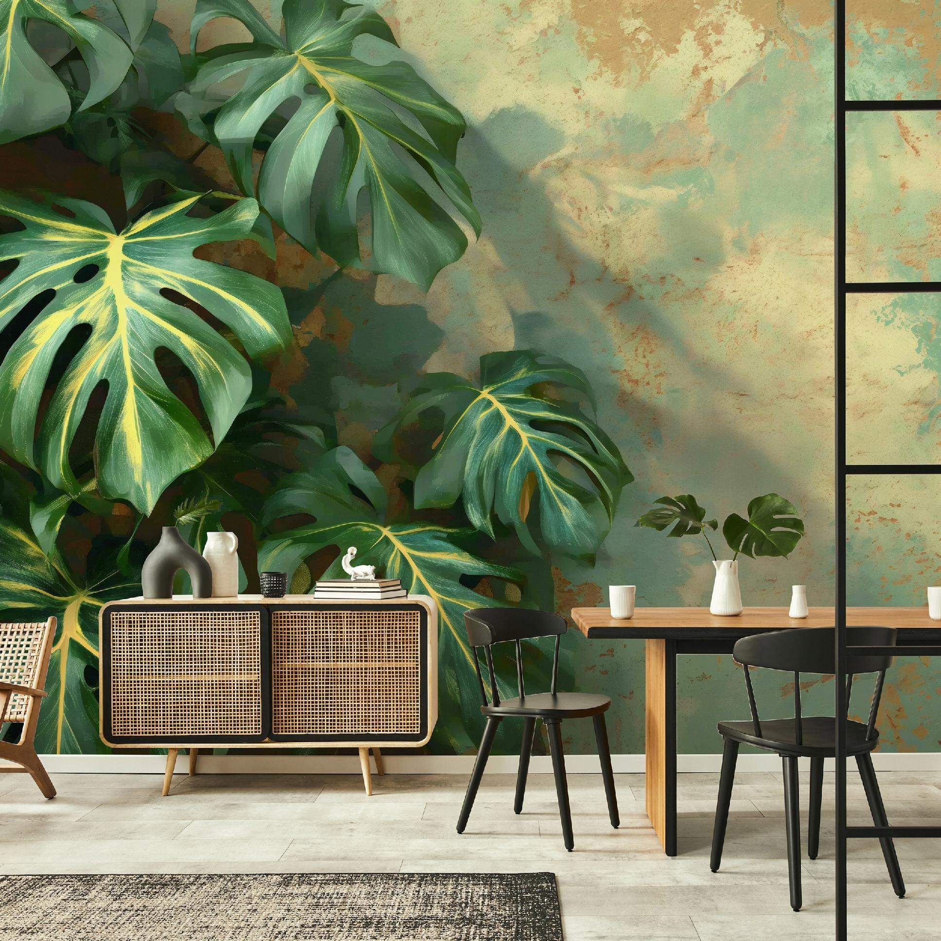 FOTOTAPETE Blätter Vintage Grün Wohnzimmer Tapete 400x280 - Grün, Papier (400/280cm) - Wallarena
