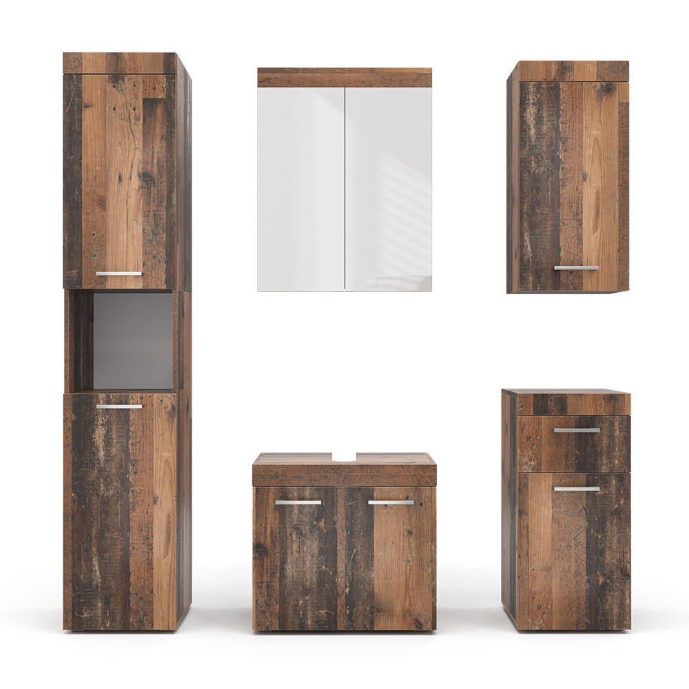 BADMÖBEL-SET Luna Oldstyle 5 Teile - Braun, Holzwerkstoff (60/56/34cm) - Vicco