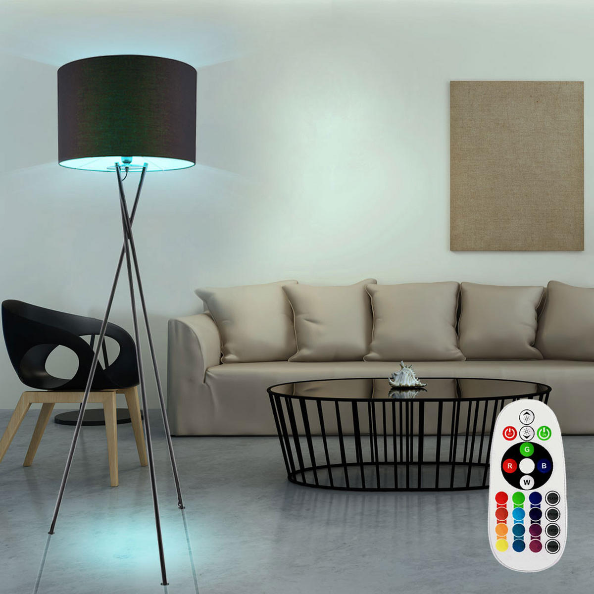 LED STEHLEUCHTE Metall Schwarz Textilschirm - Schwarz, Metall (54/54/160cm) - Globo Lighting