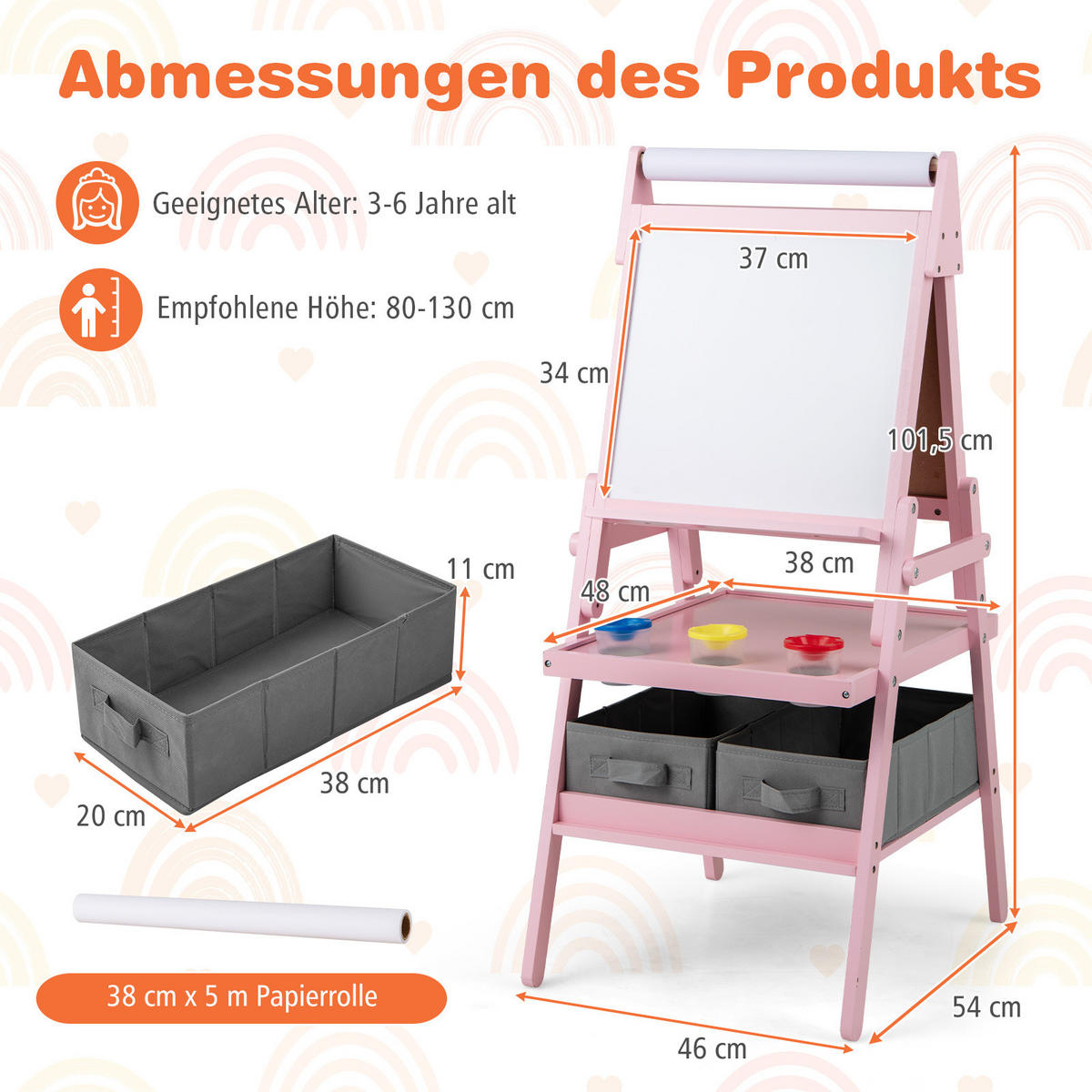 KINDERSTAFFELEI Rosa - Pink, Holzwerkstoff (46/101.5/54cm) - COSTWAY